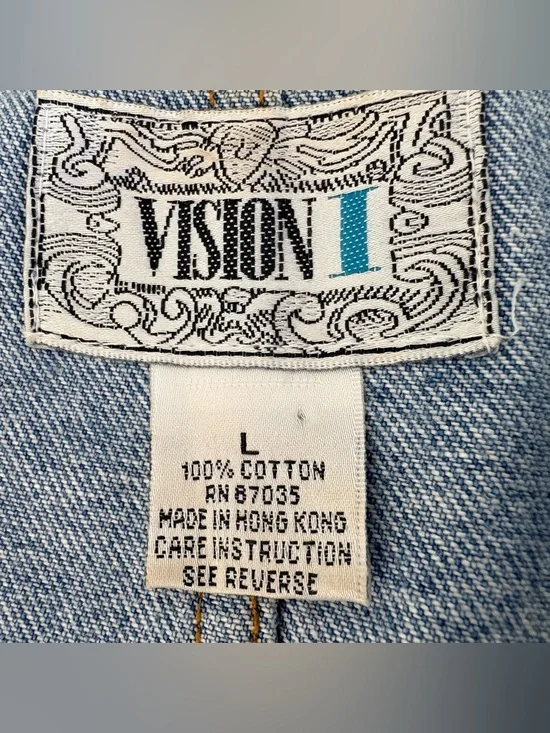 Vintage 90s Friends 90210 Denim Vest With Black Velvet Collar Large - Picture 4 of 4